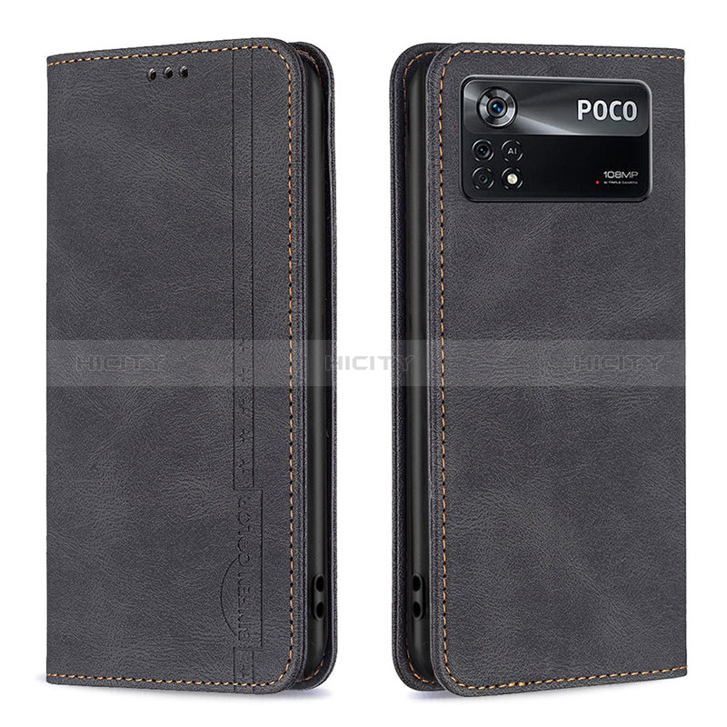 Handytasche Stand Schutzhülle Flip Leder Hülle B15F für Xiaomi Poco X4 Pro 5G Schwarz
