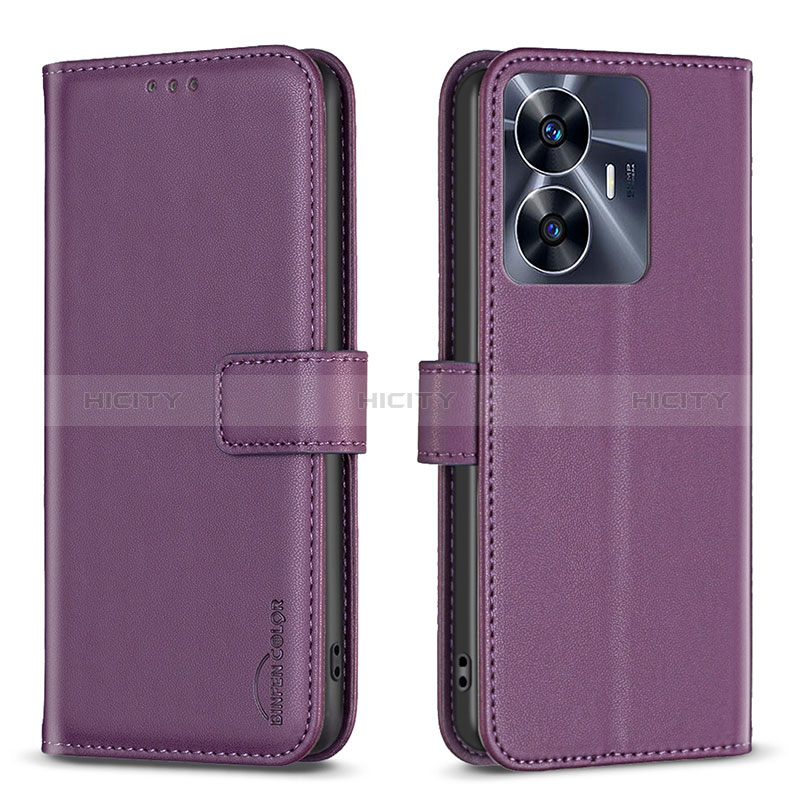 Handytasche Stand Schutzhülle Flip Leder Hülle B16F für Realme C55 Violett Plus