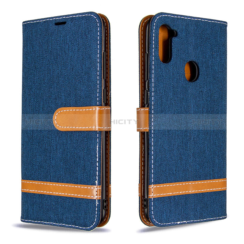 Handytasche Stand Schutzhülle Flip Leder Hülle B16F für Samsung Galaxy A11 Königs Blau