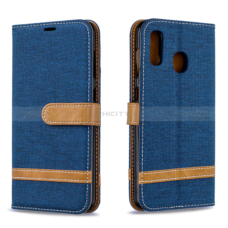 Handytasche Stand Schutzhülle Flip Leder Hülle B16F für Samsung Galaxy A20 Königs Blau