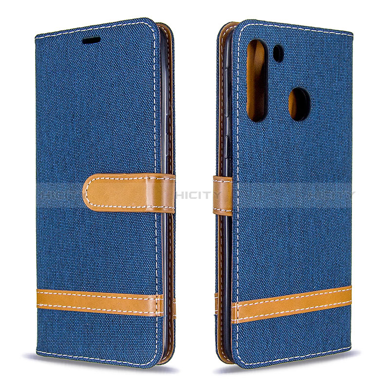 Handytasche Stand Schutzhülle Flip Leder Hülle B16F für Samsung Galaxy A21 Königs Blau Plus