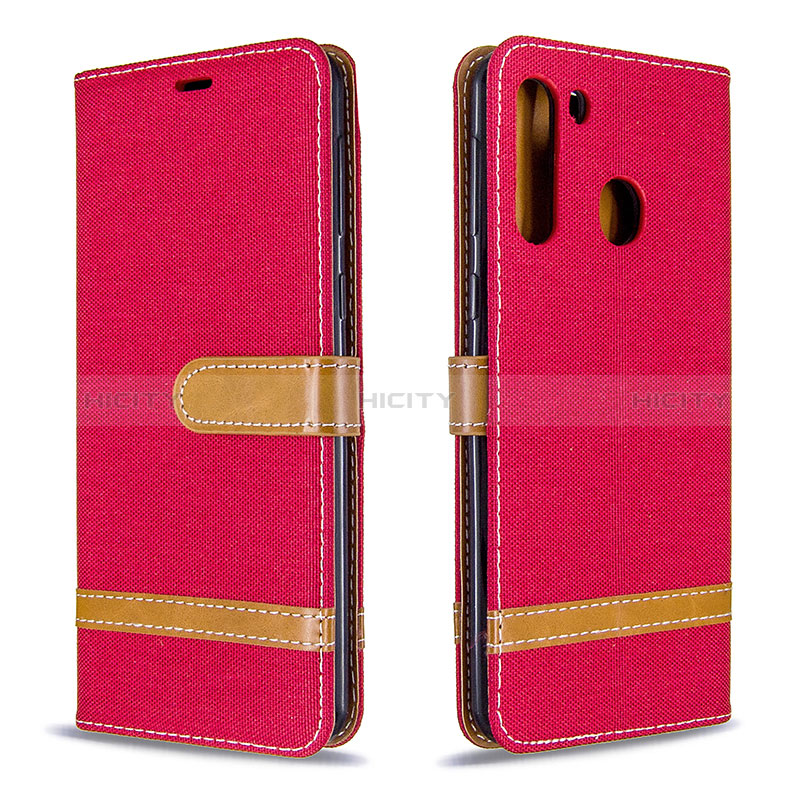 Handytasche Stand Schutzhülle Flip Leder Hülle B16F für Samsung Galaxy A21 Rot Plus