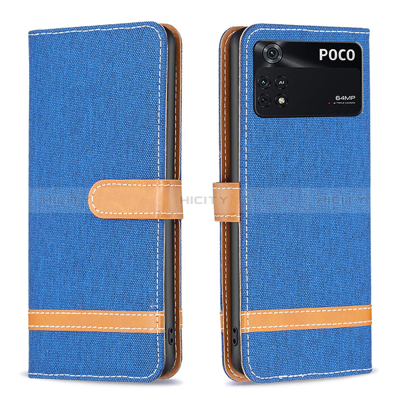 Handytasche Stand Schutzhülle Flip Leder Hülle B16F für Xiaomi Poco M4 Pro 4G Blau