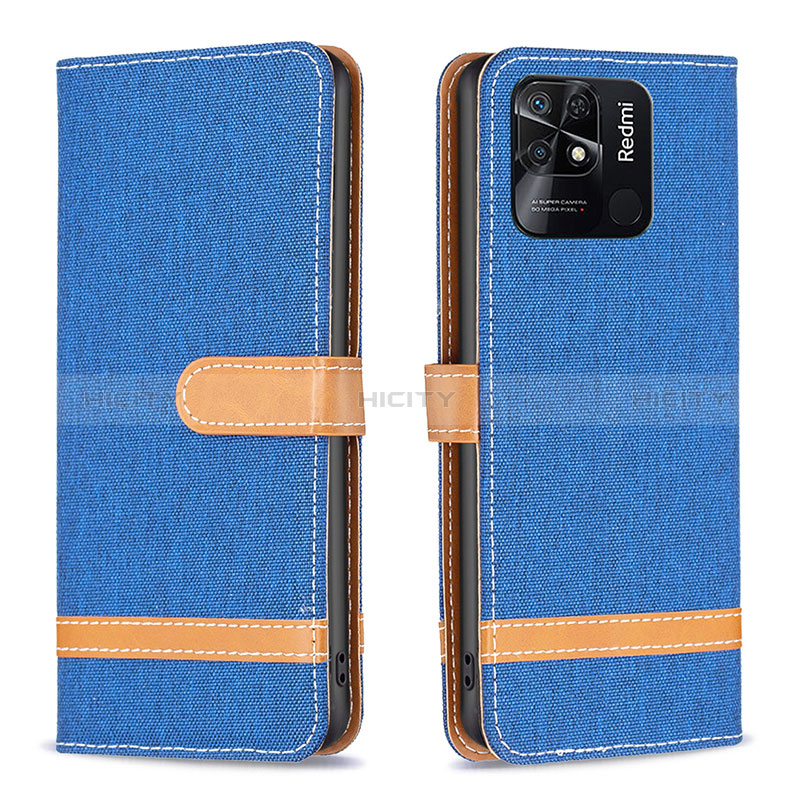 Handytasche Stand Schutzhülle Flip Leder Hülle B16F für Xiaomi Redmi 10 India Blau