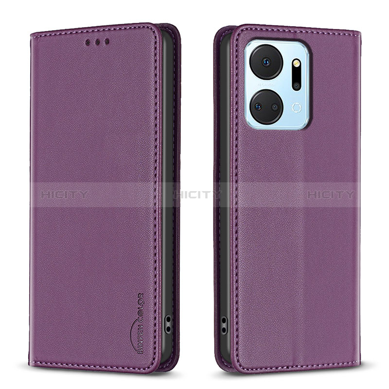 Handytasche Stand Schutzhülle Flip Leder Hülle B17F für Huawei Honor X7a Violett Plus