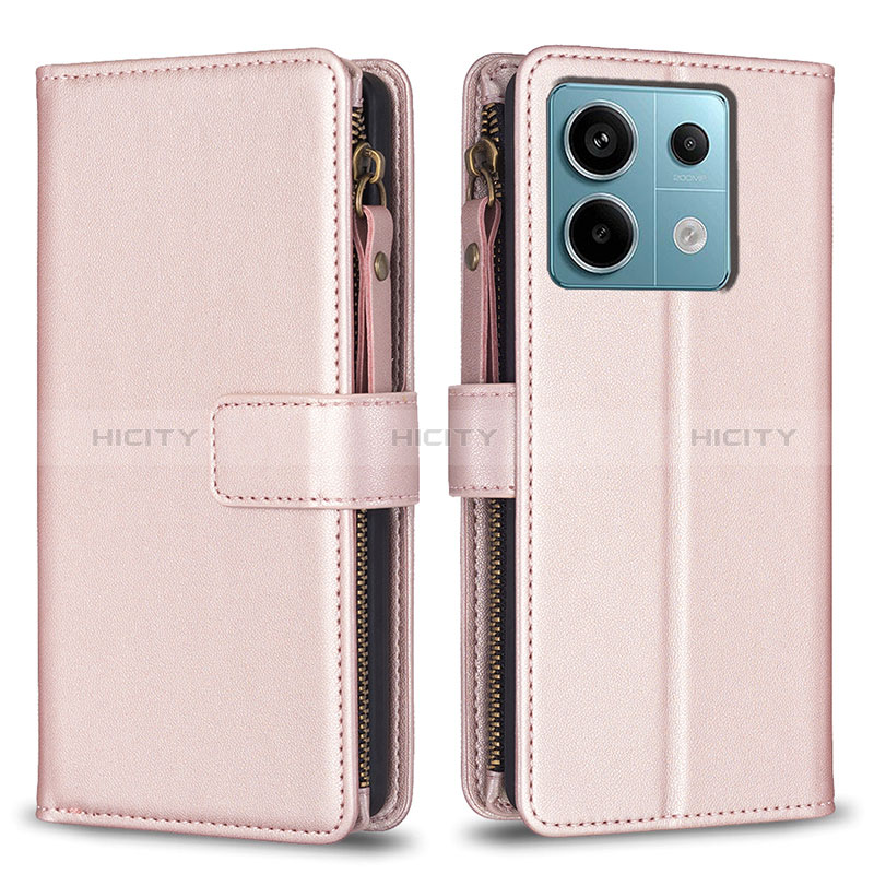 Handytasche Stand Schutzhülle Flip Leder Hülle B17F für Xiaomi Redmi Note 13 Pro 5G Rosegold