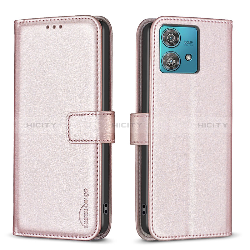 Handytasche Stand Schutzhülle Flip Leder Hülle B22F für Motorola Moto Edge 40 Neo 5G Rosegold Plus