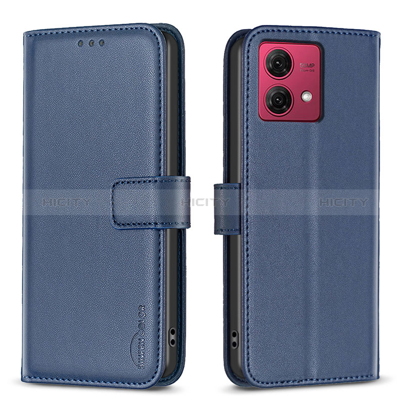 Handytasche Stand Schutzhülle Flip Leder Hülle B22F für Motorola Moto G84 5G Blau Plus