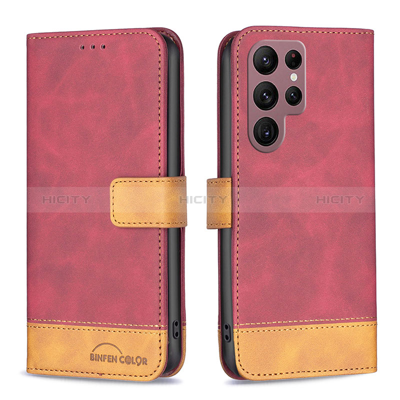 Handytasche Stand Schutzhülle Flip Leder Hülle BF1 für Samsung Galaxy S23 Ultra 5G Rot