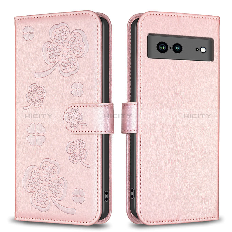 Handytasche Stand Schutzhülle Flip Leder Hülle Blumen BF1 für Google Pixel 7a 5G Rosegold Plus