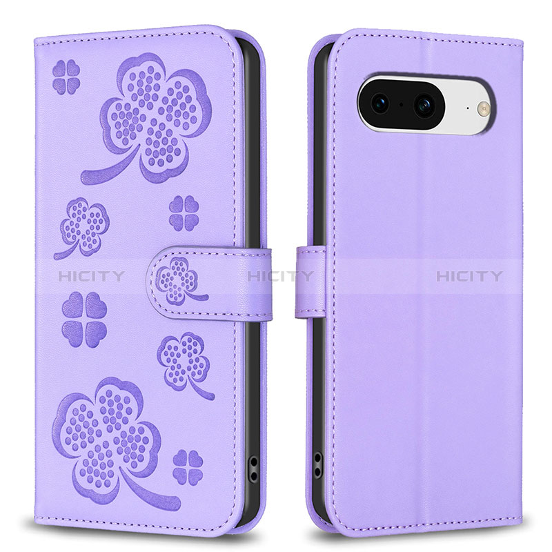 Handytasche Stand Schutzhülle Flip Leder Hülle Blumen BF1 für Google Pixel 8 5G Violett