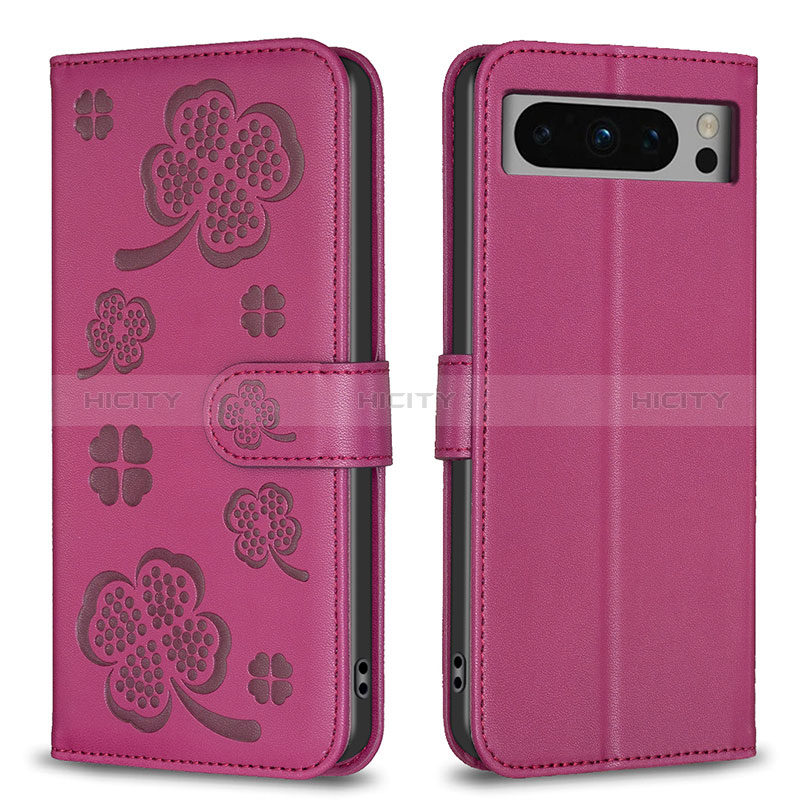 Handytasche Stand Schutzhülle Flip Leder Hülle Blumen BF1 für Google Pixel 8 Pro 5G Pink