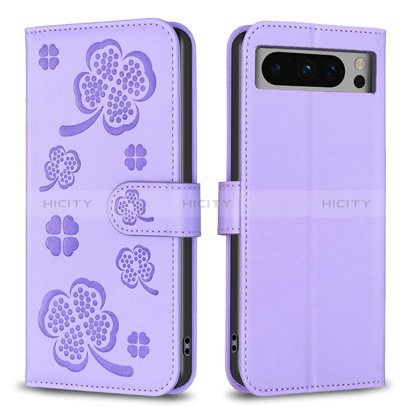 Handytasche Stand Schutzhülle Flip Leder Hülle Blumen BF1 für Google Pixel 8 Pro 5G Violett Plus