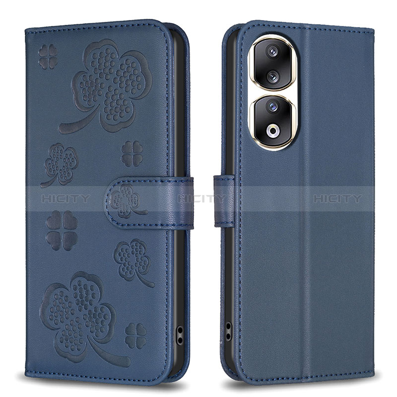 Handytasche Stand Schutzhülle Flip Leder Hülle Blumen BF1 für Huawei Honor 90 Pro 5G Blau