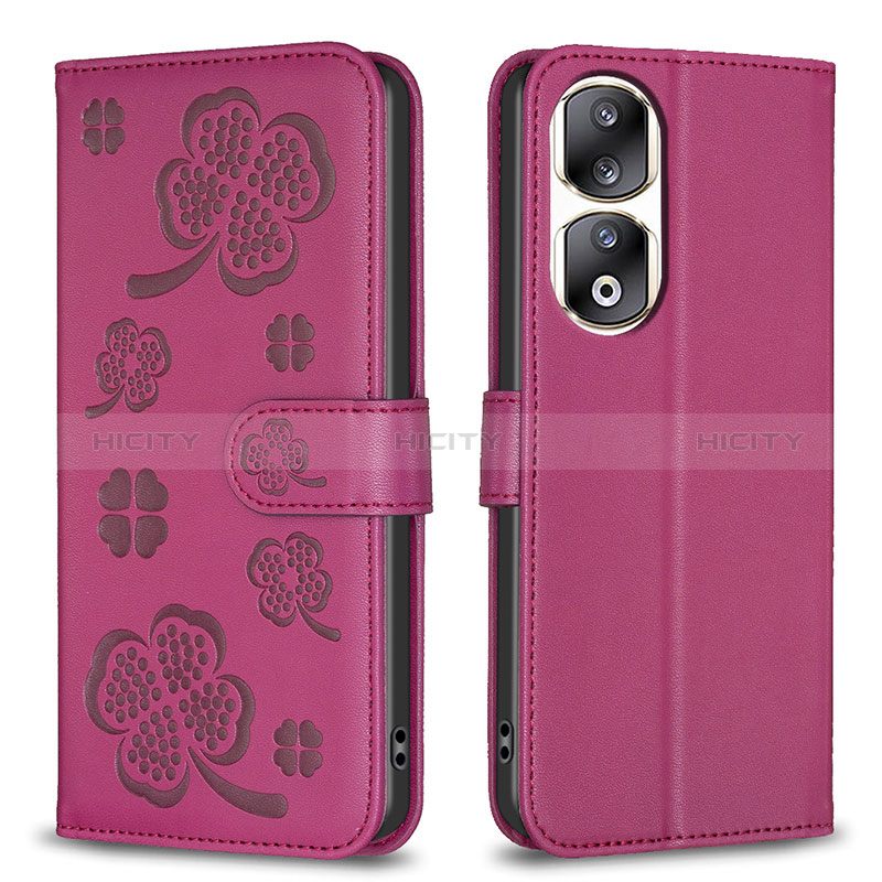 Handytasche Stand Schutzhülle Flip Leder Hülle Blumen BF1 für Huawei Honor 90 Pro 5G Pink