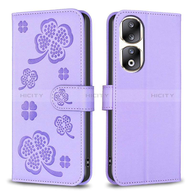 Handytasche Stand Schutzhülle Flip Leder Hülle Blumen BF1 für Huawei Honor 90 Pro 5G Violett Plus