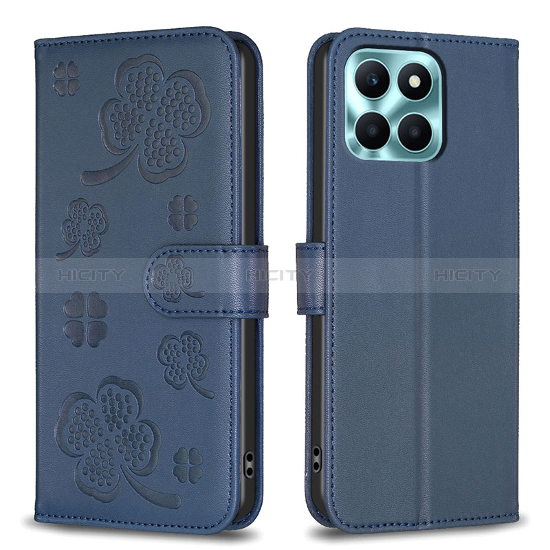 Handytasche Stand Schutzhülle Flip Leder Hülle Blumen BF1 für Huawei Honor X8b Blau