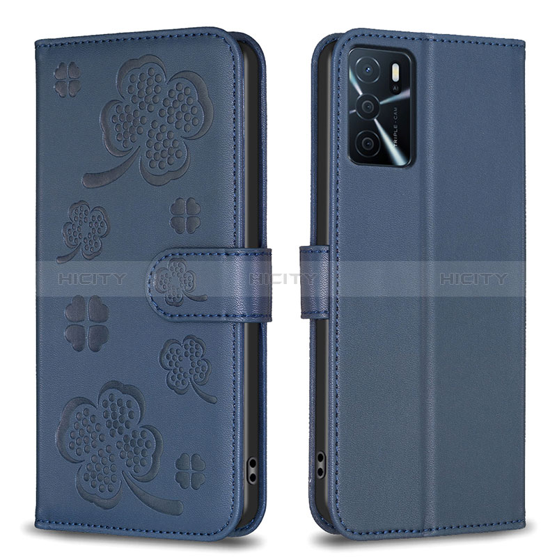 Handytasche Stand Schutzhülle Flip Leder Hülle Blumen BF1 für Oppo A16 Blau