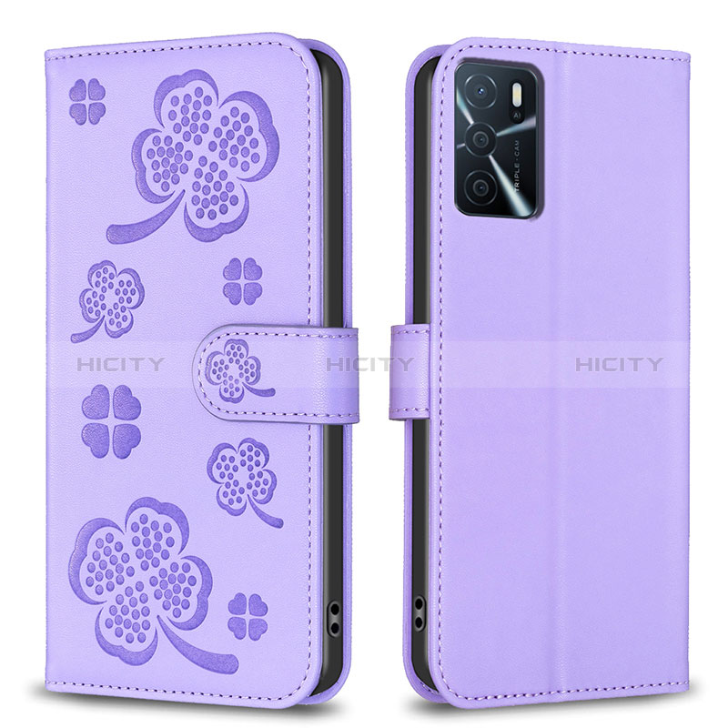 Handytasche Stand Schutzhülle Flip Leder Hülle Blumen BF1 für Oppo A16 Violett Plus