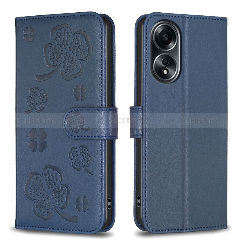 Handytasche Stand Schutzhülle Flip Leder Hülle Blumen BF1 für Oppo A18 Blau Plus