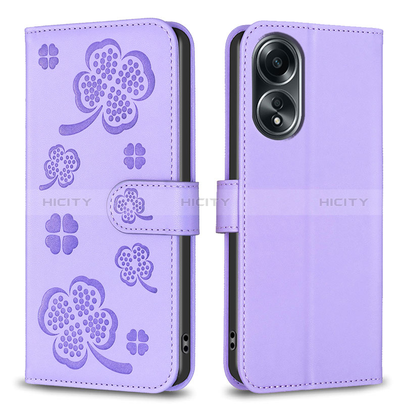 Handytasche Stand Schutzhülle Flip Leder Hülle Blumen BF1 für Oppo A38 Violett