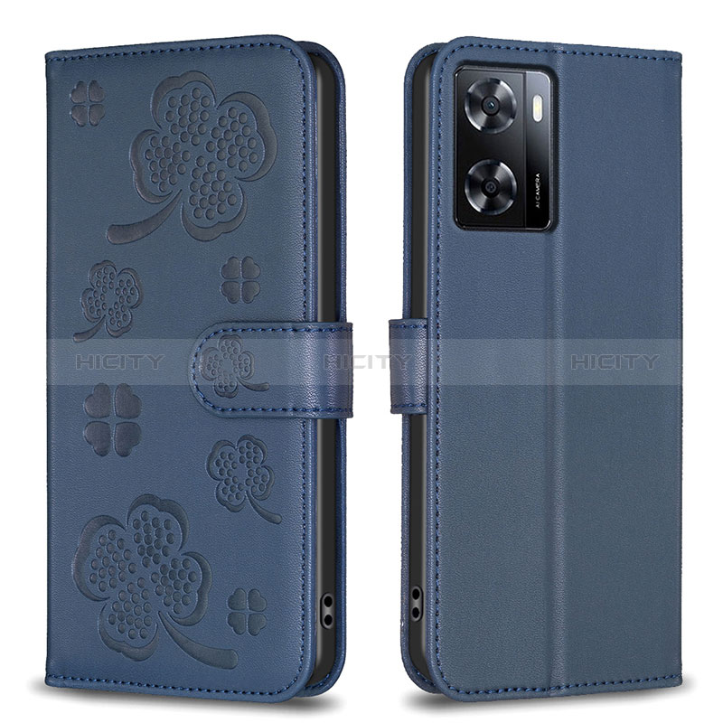 Handytasche Stand Schutzhülle Flip Leder Hülle Blumen BF1 für Oppo A57 4G Blau