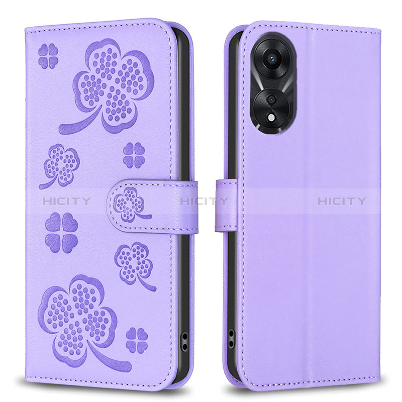 Handytasche Stand Schutzhülle Flip Leder Hülle Blumen BF1 für Oppo A58 5G Violett Plus