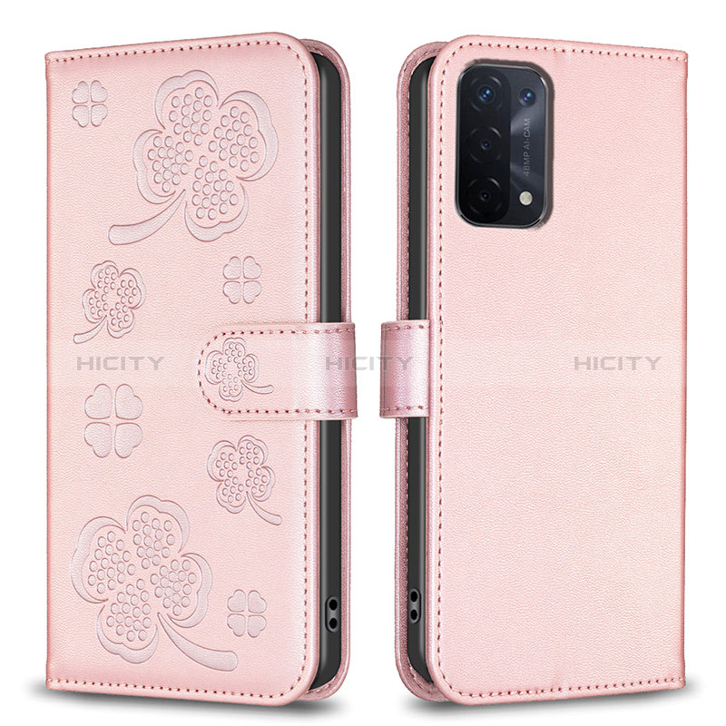 Handytasche Stand Schutzhülle Flip Leder Hülle Blumen BF1 für Oppo A74 5G Rosegold Plus