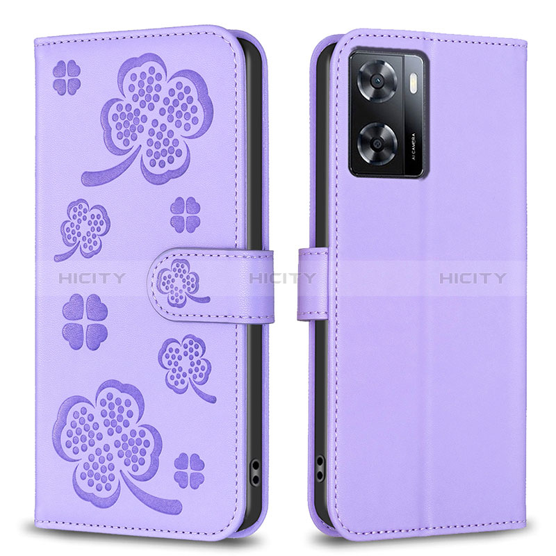 Handytasche Stand Schutzhülle Flip Leder Hülle Blumen BF1 für Oppo A77 4G Violett Plus