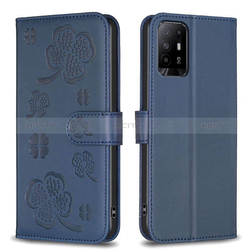 Handytasche Stand Schutzhülle Flip Leder Hülle Blumen BF1 für Oppo A94 5G Blau