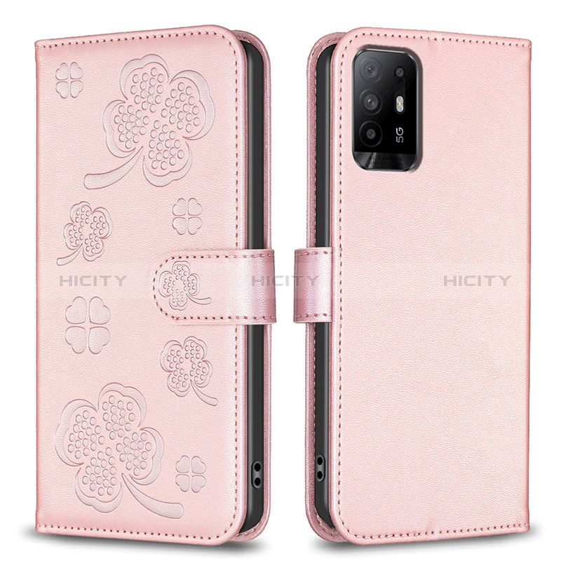 Handytasche Stand Schutzhülle Flip Leder Hülle Blumen BF1 für Oppo A94 5G Rosegold