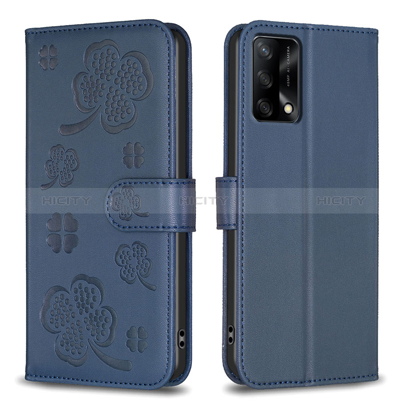 Handytasche Stand Schutzhülle Flip Leder Hülle Blumen BF1 für Oppo F19 Blau