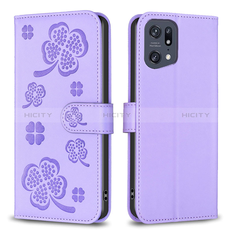 Handytasche Stand Schutzhülle Flip Leder Hülle Blumen BF1 für Oppo Find X5 Pro 5G Violett Plus