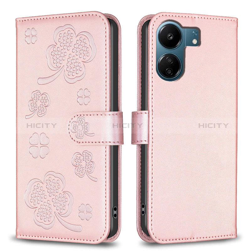 Handytasche Stand Schutzhülle Flip Leder Hülle Blumen BF1 für Xiaomi Redmi 13C Rosegold