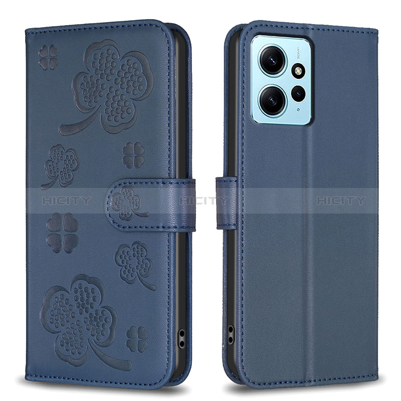 Handytasche Stand Schutzhülle Flip Leder Hülle Blumen BF1 für Xiaomi Redmi Note 12 4G Blau Plus