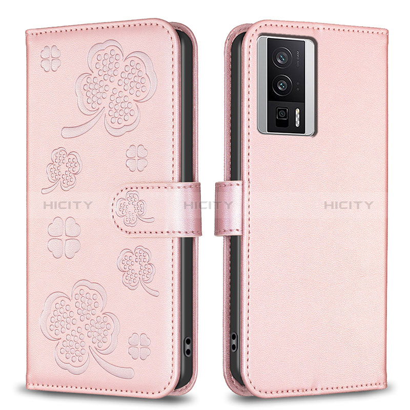 Handytasche Stand Schutzhülle Flip Leder Hülle Blumen BF2 für Xiaomi Poco F5 Pro 5G Rosegold Plus