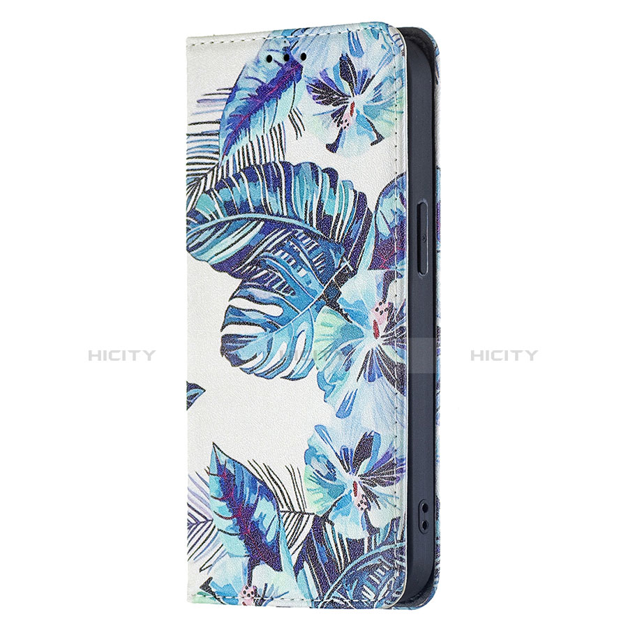 Handytasche Stand Schutzhülle Flip Leder Hülle Blumen für Apple iPhone 13 Blau