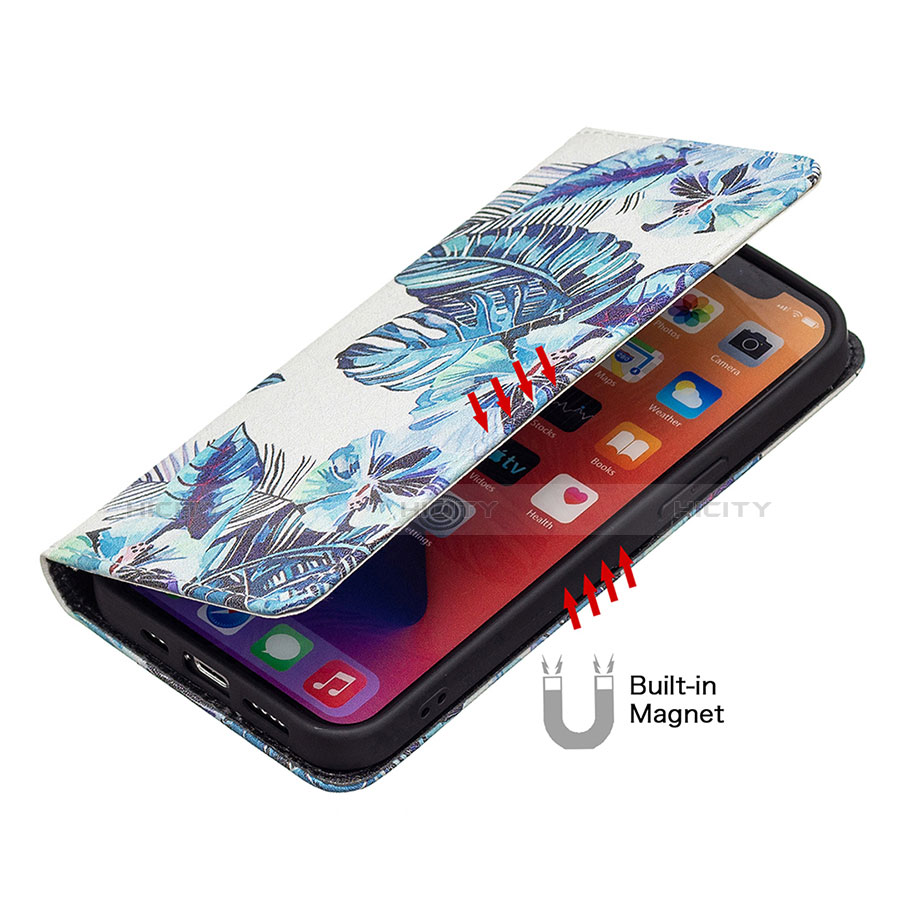 Handytasche Stand Schutzhülle Flip Leder Hülle Blumen für Apple iPhone 13 Blau