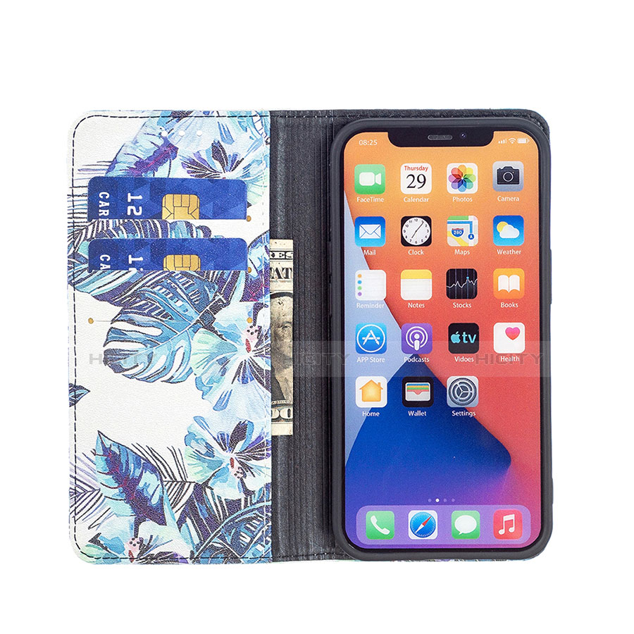 Handytasche Stand Schutzhülle Flip Leder Hülle Blumen für Apple iPhone 13 Blau