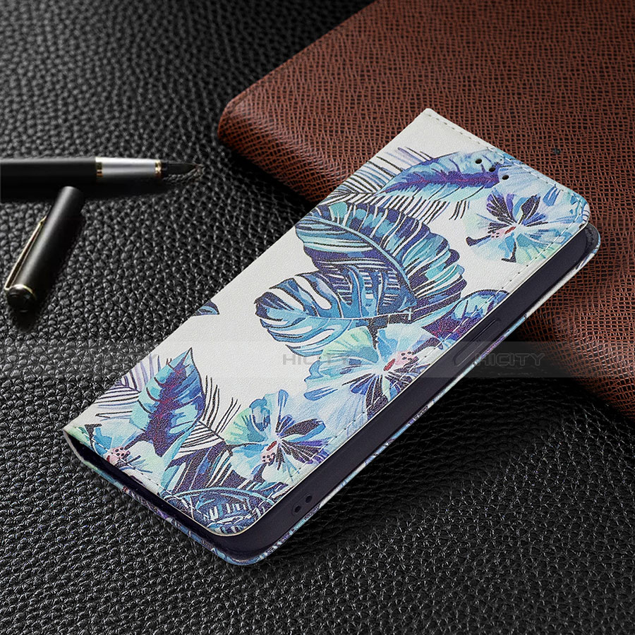 Handytasche Stand Schutzhülle Flip Leder Hülle Blumen für Apple iPhone 13 Blau