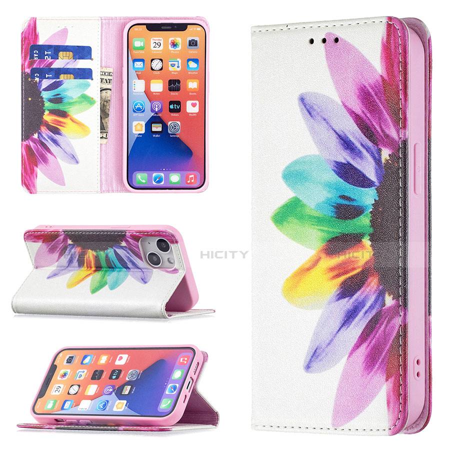 Handytasche Stand Schutzhülle Flip Leder Hülle Blumen für Apple iPhone 13 Mini Bunt