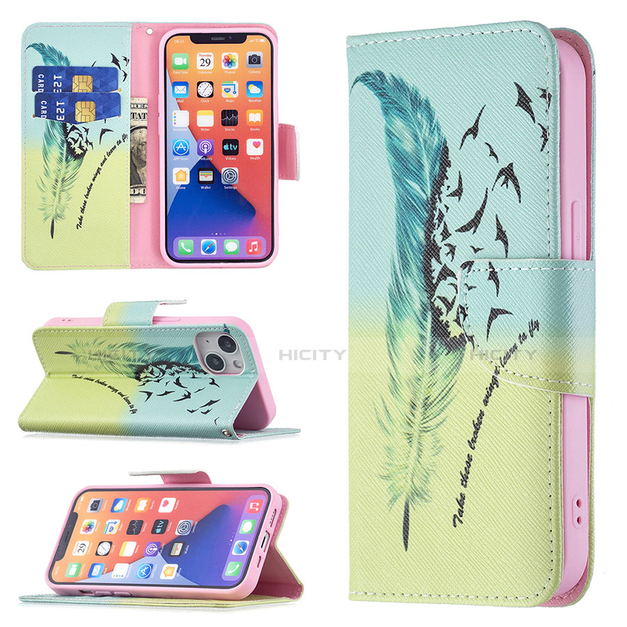 Handytasche Stand Schutzhülle Flip Leder Hülle Blumen für Apple iPhone 13 Mini Gelb