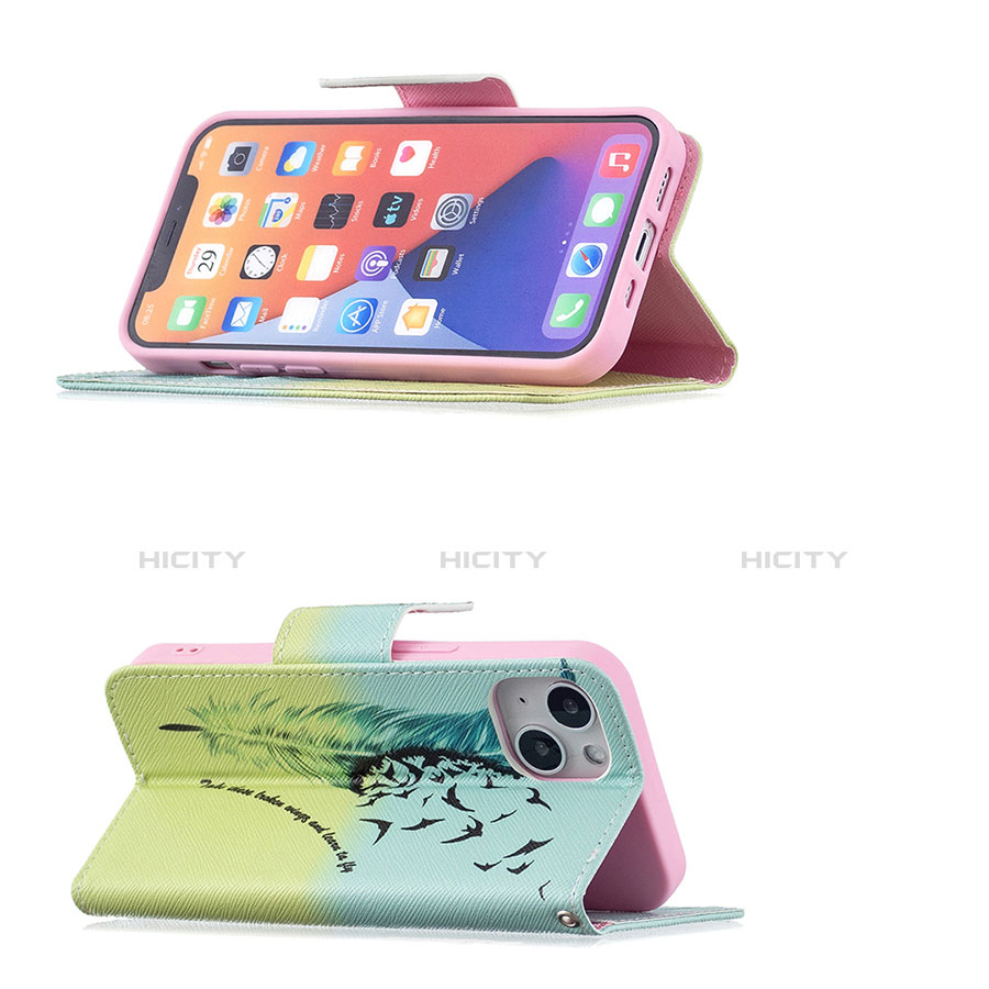 Handytasche Stand Schutzhülle Flip Leder Hülle Blumen für Apple iPhone 13 Mini Gelb