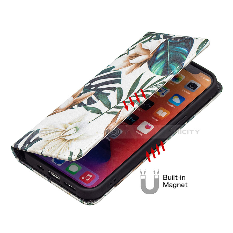 Handytasche Stand Schutzhülle Flip Leder Hülle Blumen für Apple iPhone 13 Mini Plusfarbig