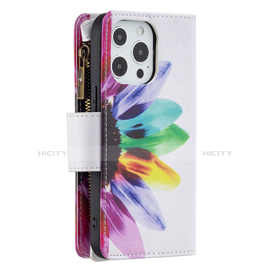 Handytasche Stand Schutzhülle Flip Leder Hülle Blumen für Apple iPhone 13 Pro Bunt