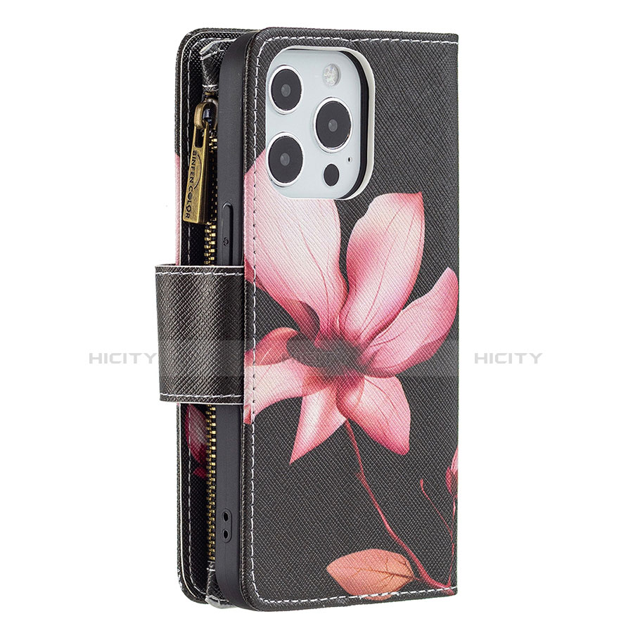 Handytasche Stand Schutzhülle Flip Leder Hülle Blumen für Apple iPhone 13 Pro Max Braun groß