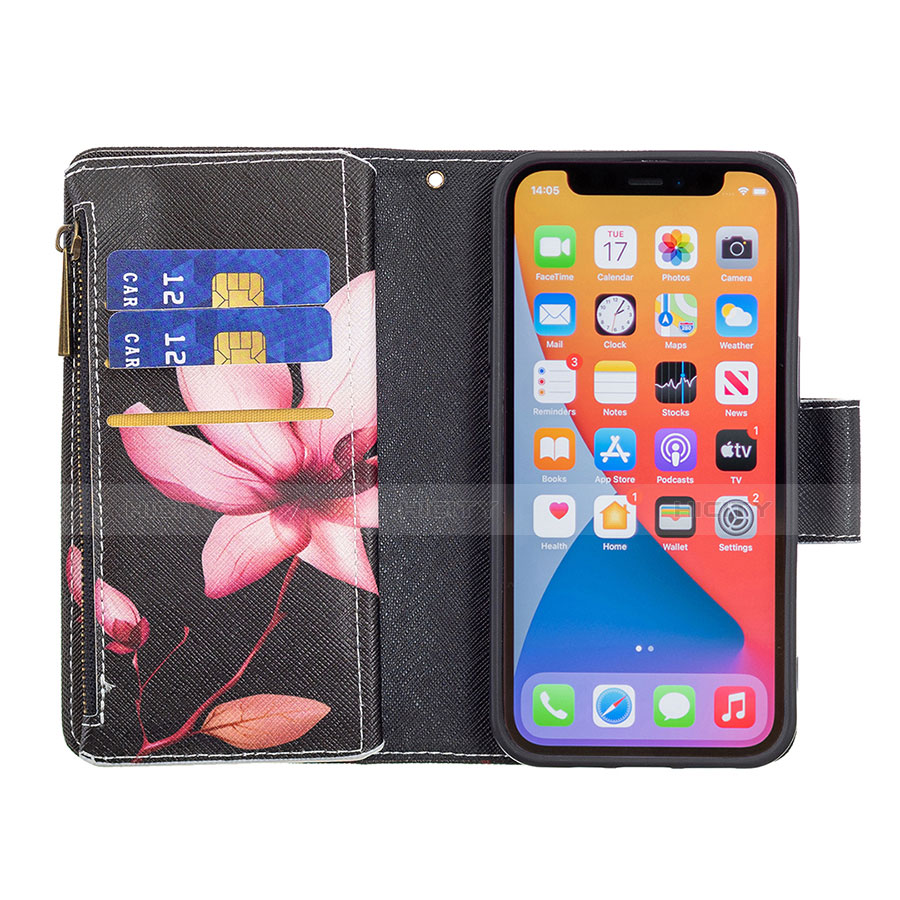 Handytasche Stand Schutzhülle Flip Leder Hülle Blumen für Apple iPhone 13 Pro Max Braun groß