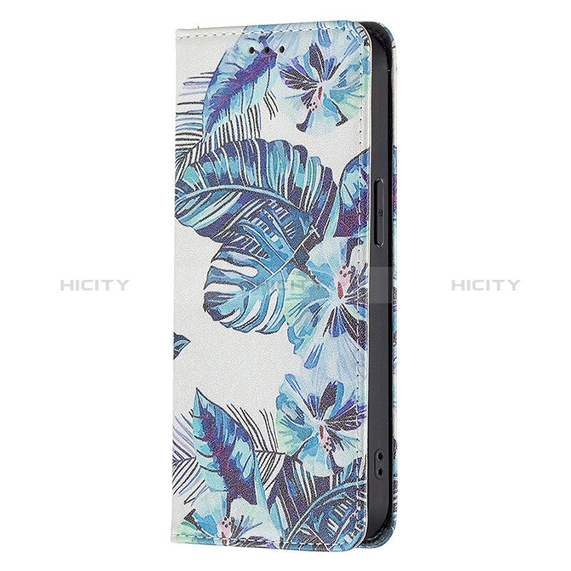 Handytasche Stand Schutzhülle Flip Leder Hülle Blumen für Apple iPhone 14 Pro Blau