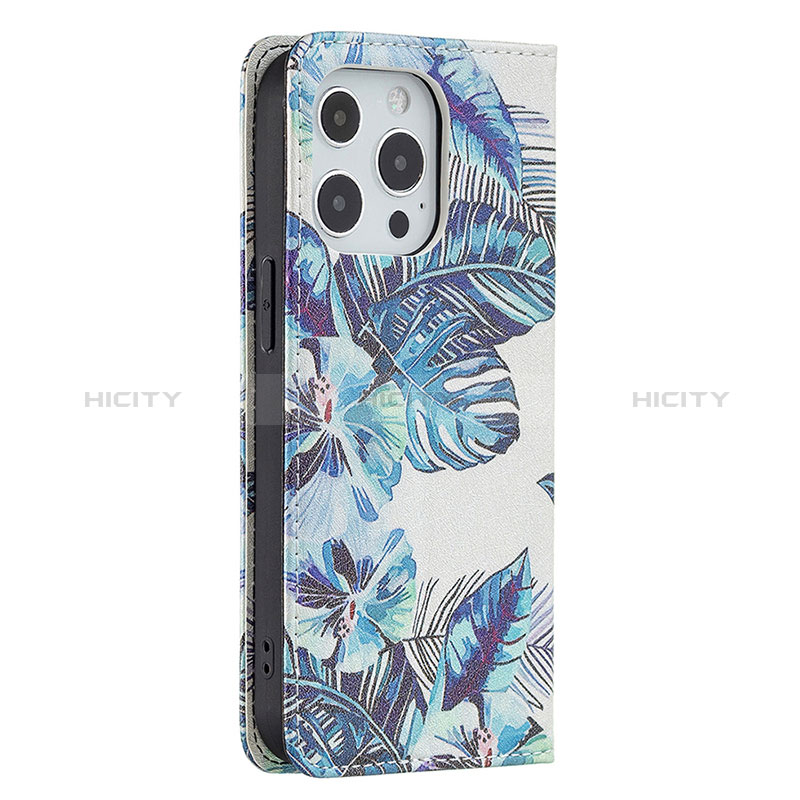 Handytasche Stand Schutzhülle Flip Leder Hülle Blumen für Apple iPhone 14 Pro Blau