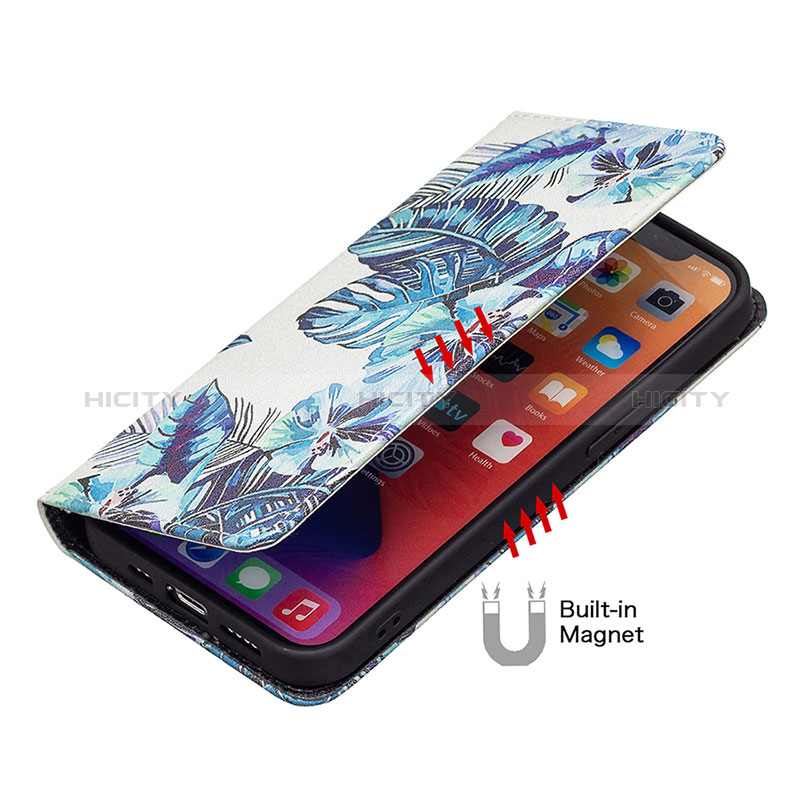 Handytasche Stand Schutzhülle Flip Leder Hülle Blumen für Apple iPhone 14 Pro Blau